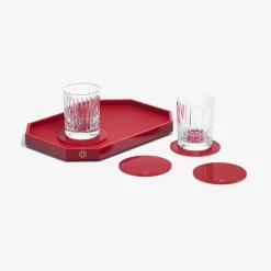 Plateaux Et Dessous De Verre-Baccarat Plateau Octogone S & Dessous De Verre X4 & Gobelets Harmonie | France Rouge
